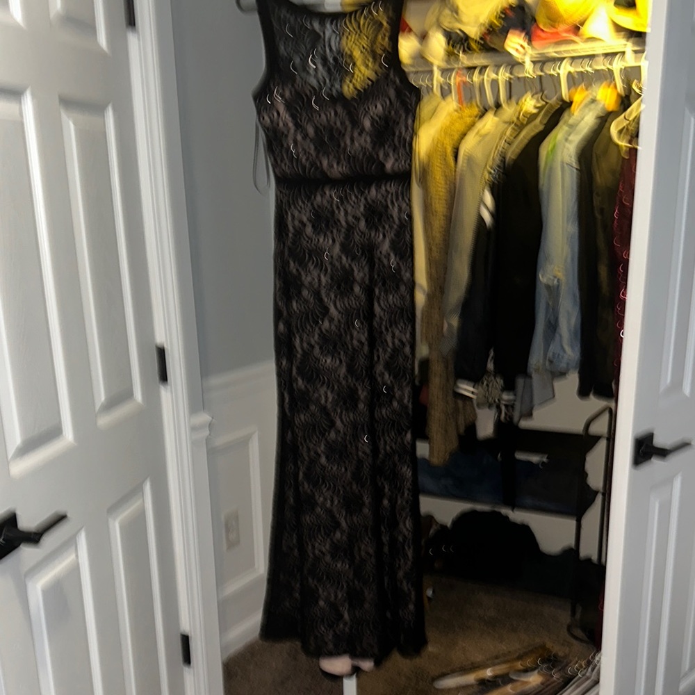 Night Way Collections Black Lace One Shoulder Dress